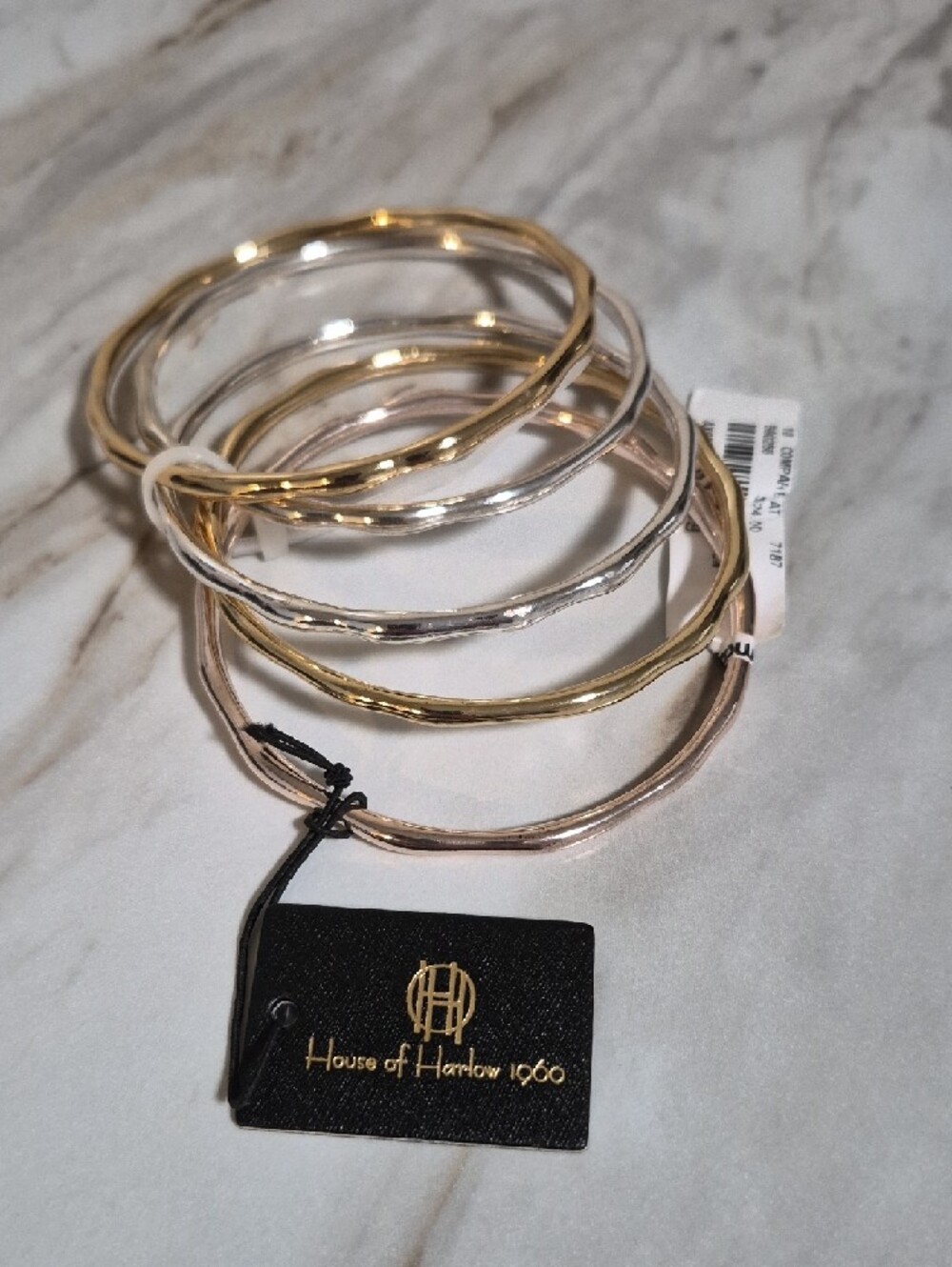 House of Harlow 1960 Mixed Metal Bangle Set Of 5- Gold, Silver, Rose Gold - Picture 2 of 5